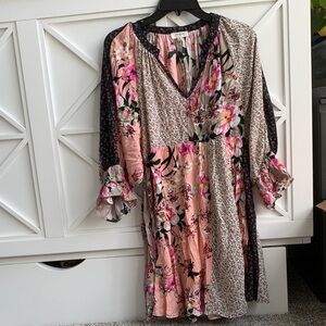 Umgee Pink and Black Floral Midi Dress